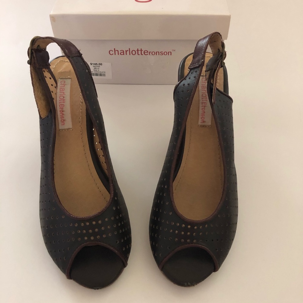 Charlotte Ronson Brown Leather Wedge Shoes Sz 6